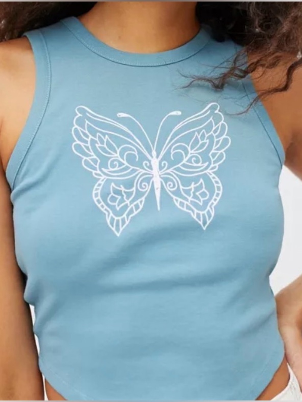 Urban Outfitters Y2K Blue Butterfly Graphic Crop Tank Top - Women's